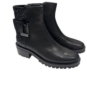 Karl Lagerfeld Women’s Boots “VARA” Sz 6 Black Leather Lug Sole Zip Close NIB